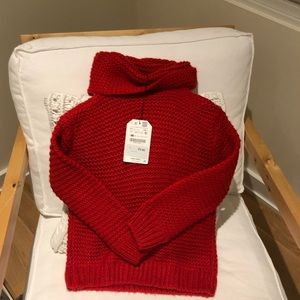 Zara girls’ sz 6/7 NWT red cowl neck sweater